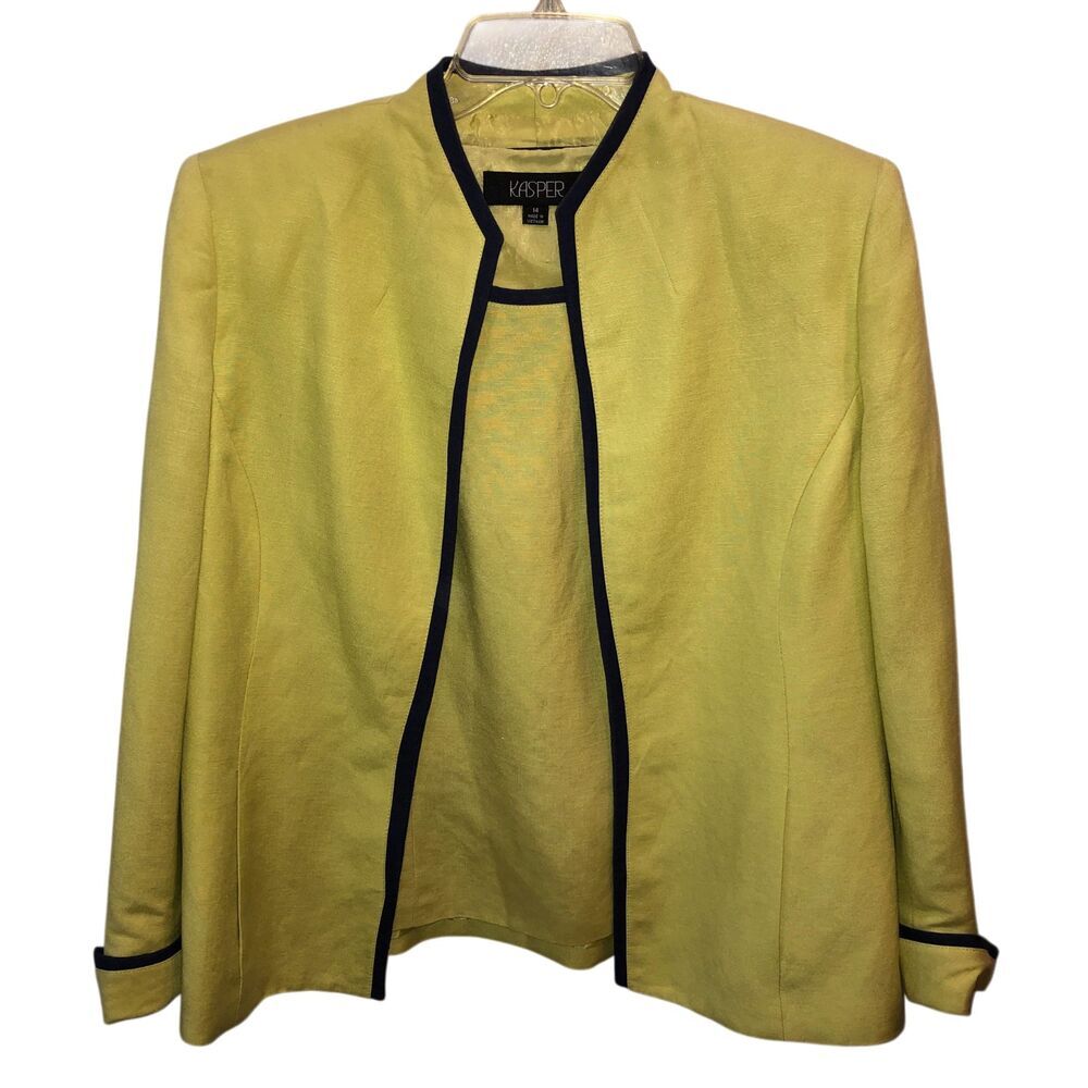 Kasper Yellow Green Linen Blend Sz 14 Tank Top Sz 12 Jacket 2 Piece Career Suit